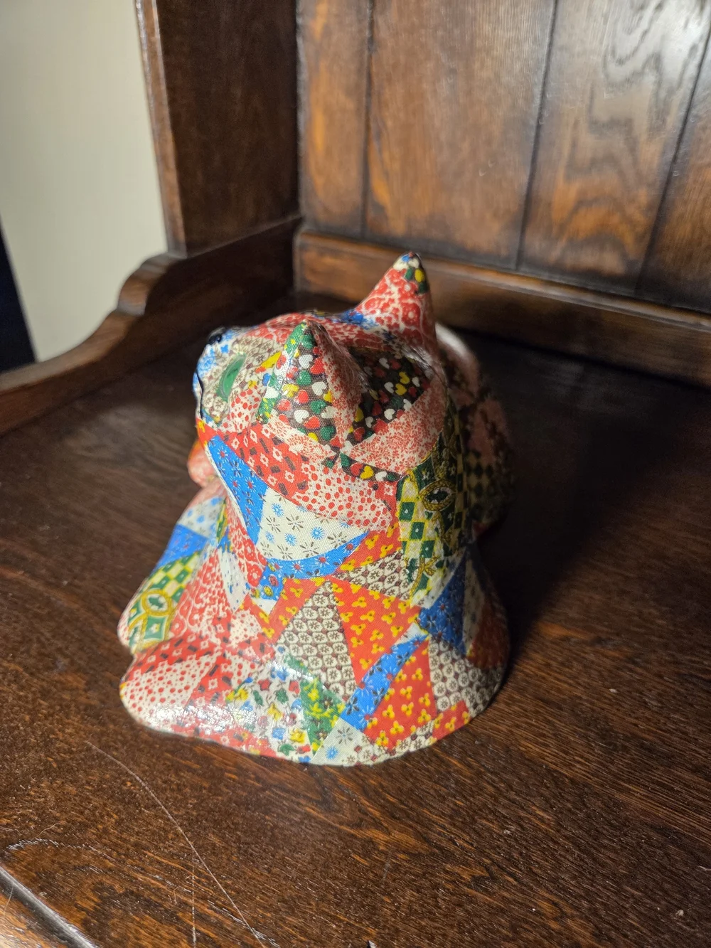 Vintage Multicolor Patchwork Cat Figurine